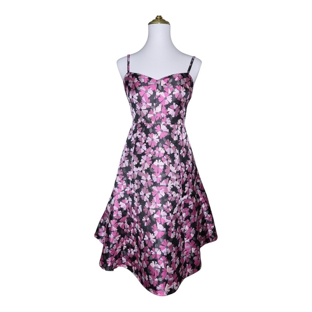 Kate Spade New York Wallflower Jacquard Dress Pink Black Metallic Floral A-Line